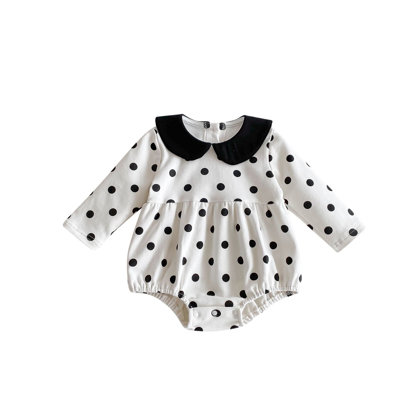 Spring Arrival Baby Long Sleeves Black Polka Dots Onesie For Girls-4