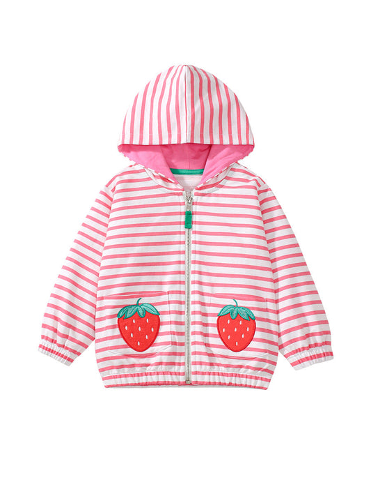 Arrival Baby Kids Girls Strawberry Cartoon And Striped Pattern Zipper Hoodie-0