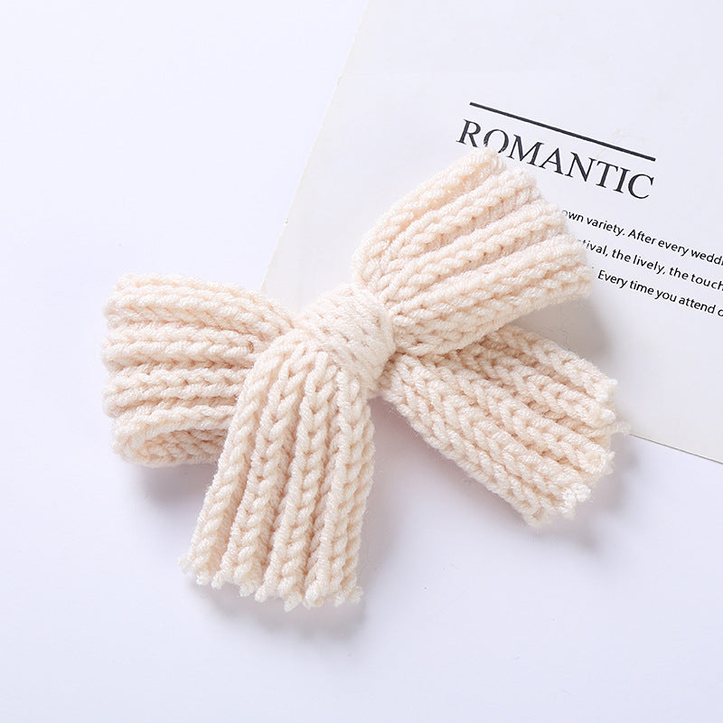 Baby 2 pc. Solid Color Big Knitted Bow Handmade Hairpin-4