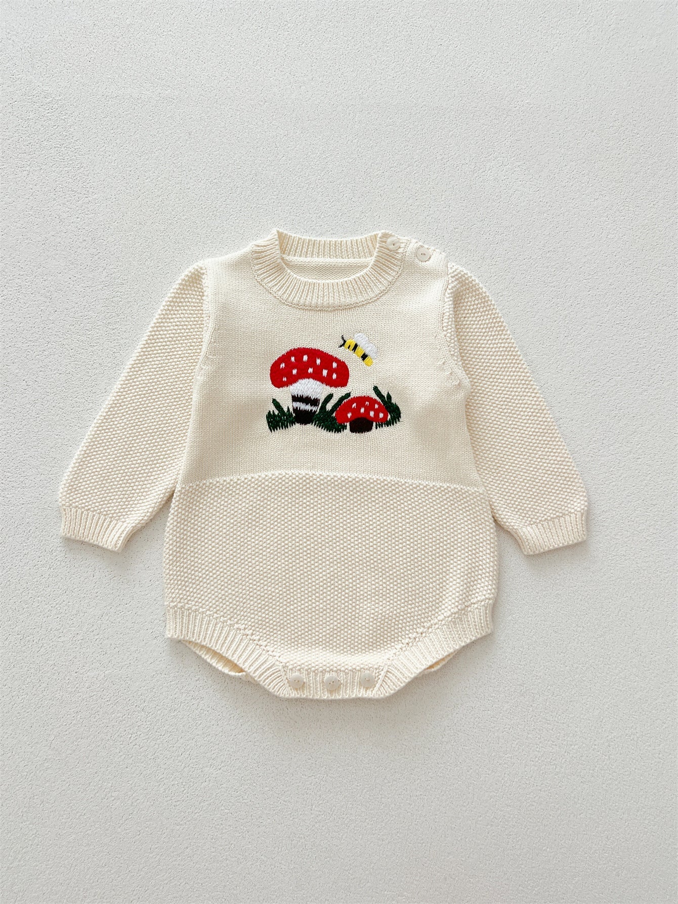 Autumn Arrival Baby Girls Long Sleeves Mushrooms Embroidered Crew Neck Onesies-2
