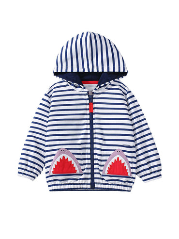 Arrival Baby Kids Girls Shark Pattern Pocketed Zip-up Striped Hoodie-1