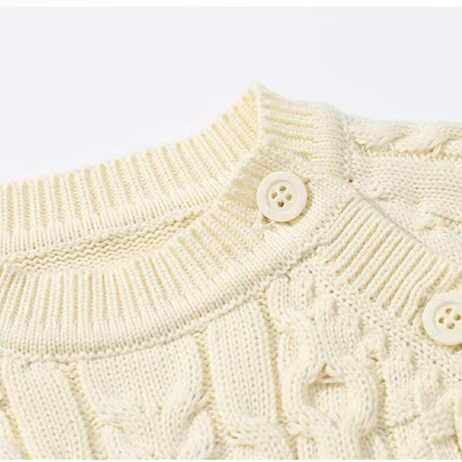 Baby Solid Color Crochet Knitted Pattern Shoulder Button Design Rompers-4