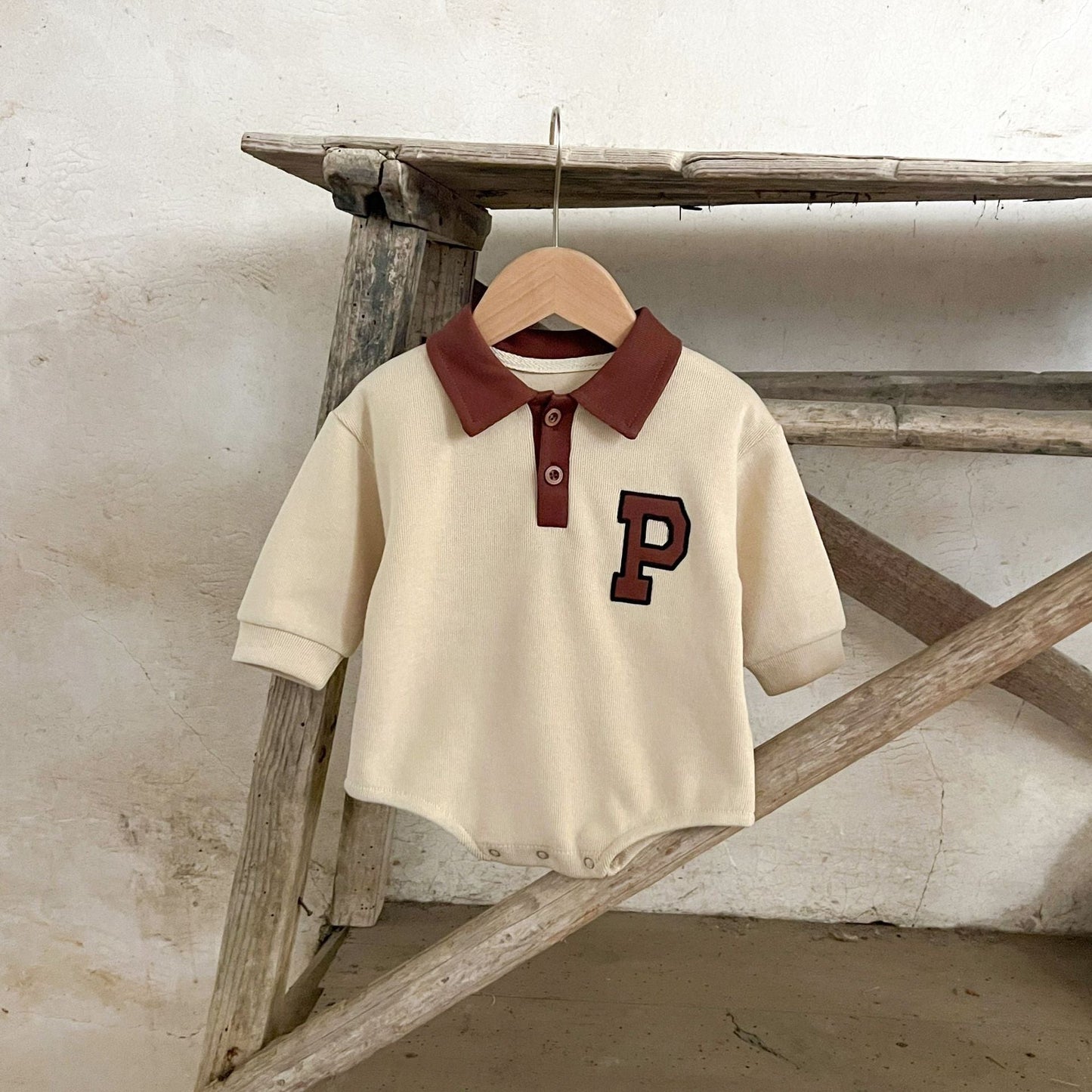 Autumn Arrival Baby Boys And Girls Letter Pattern Long Sleeves Turn-Down Collar Onesies-4