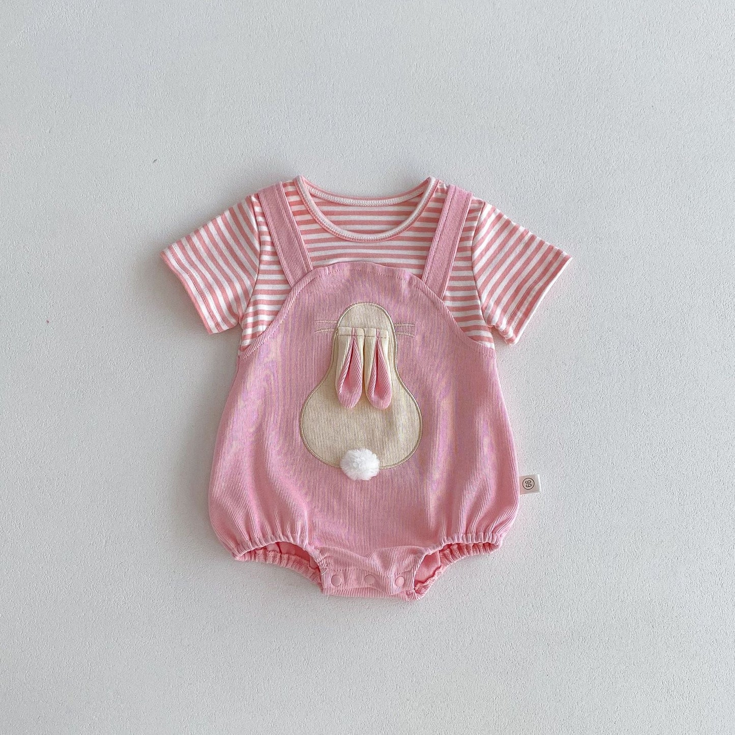 Summer Design Baby Girls Cheap Striped Rabbits Pattern Short Sleeves Onesies-4