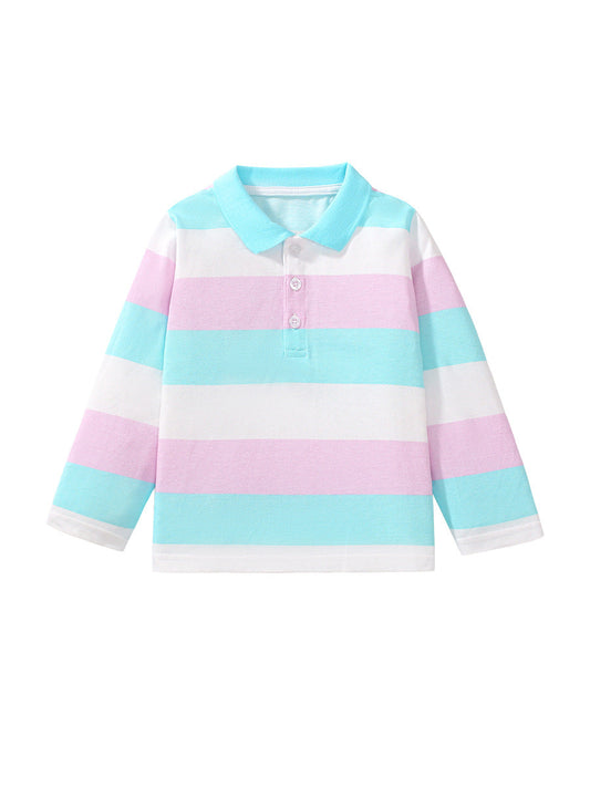 Autumn Design Kids Colorful Striped Pattern Long Sleeves Polo Shirt-0