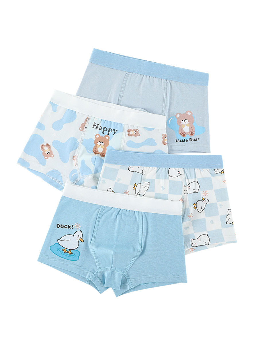 Boys’ Cartoon and Striped Printed Boxer Shorts Breathable Underwear Set-4