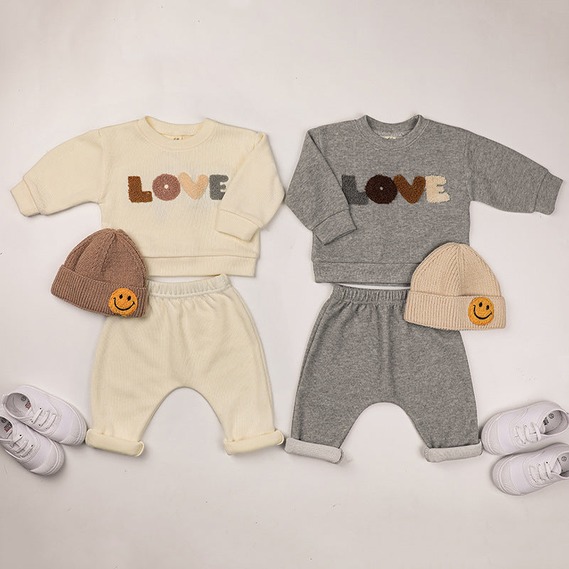 Baby LOVE Graphic Hoodies Combo Pants Kids Valentine's Day Sets-3