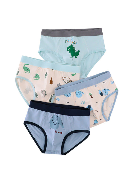 Boys’ Animals Cartoon Printed Brief Tighty-Whiteys Breathable Underwear Set-0