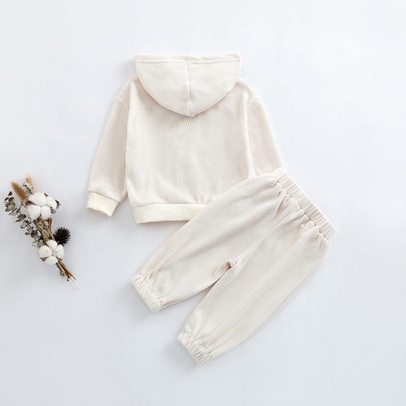 Baby Solid Color Waffle Knit Fabric Coat With Pants Sets-4
