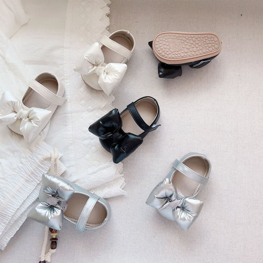 Autumn Baby Girl Butterfly Bow Attached Toddler Soft-Sole Anti-slip Walking Shoes-0