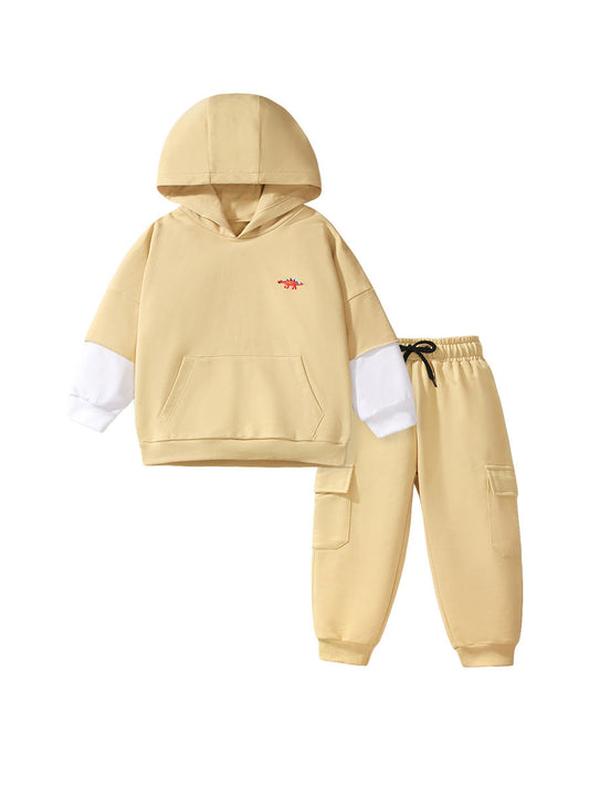 Spring And Autumn Boys Color Patchwork Long Sleeves Top Hoodies And Pants Clothing Set-0
