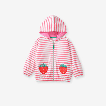 Arrival Baby Kids Girls Strawberry Cartoon And Striped Pattern Zipper Hoodie-1