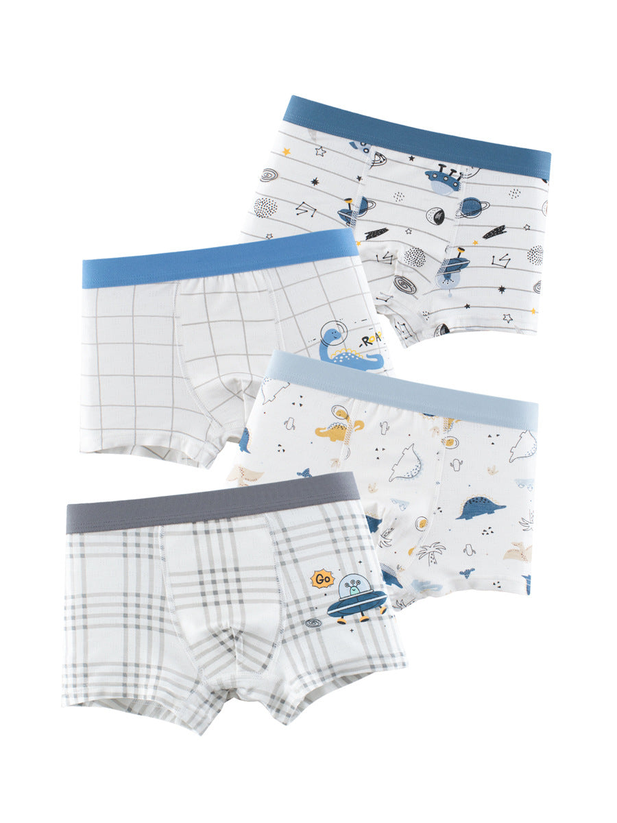 Boys’ Cartoon and Striped Printed Boxer Shorts Breathable Underwear Set-2