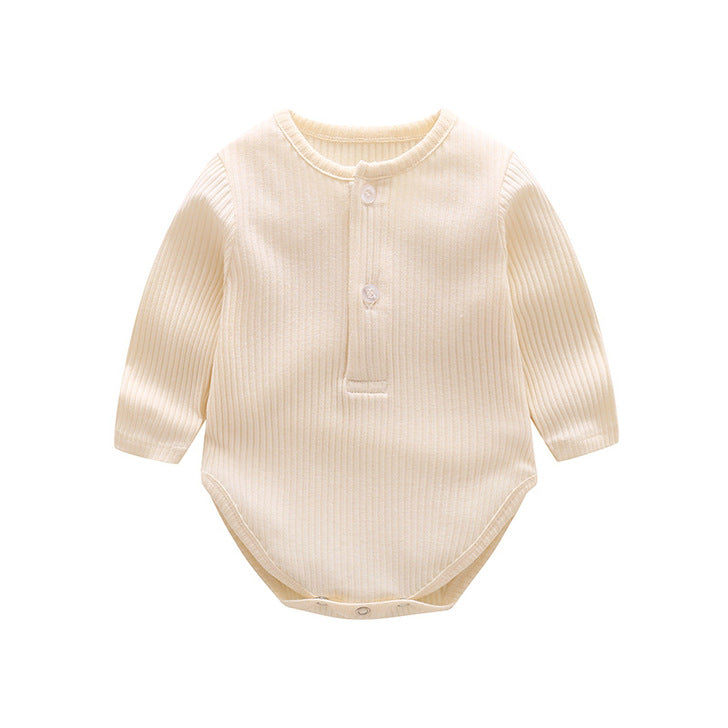 Baby Solid Color Ruffle & Buttoned Design Long-Sleeved O-Neck Onesies-8