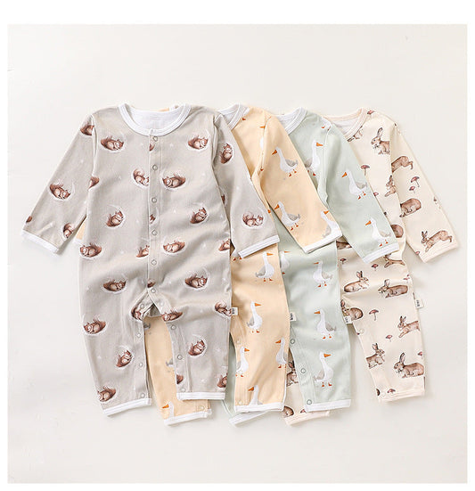 Autumn and Spring Arrival Baby Unisex Simple Animals Cartoon Pattern Long Sleeves Rompers-0