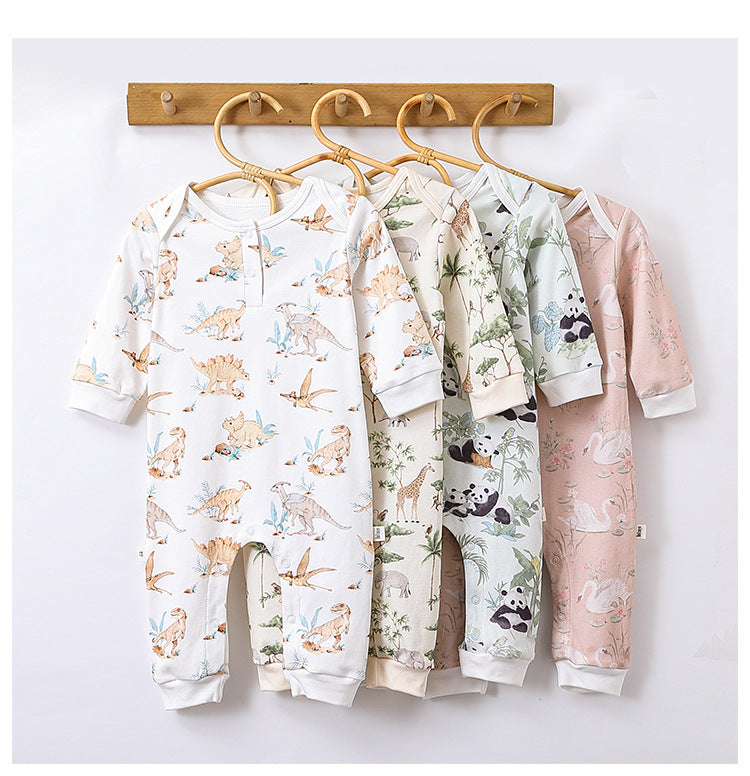 Autumn and Spring Arrival Baby Unisex Animals Pattern Long Sleeves Crew Neck Rompers-0