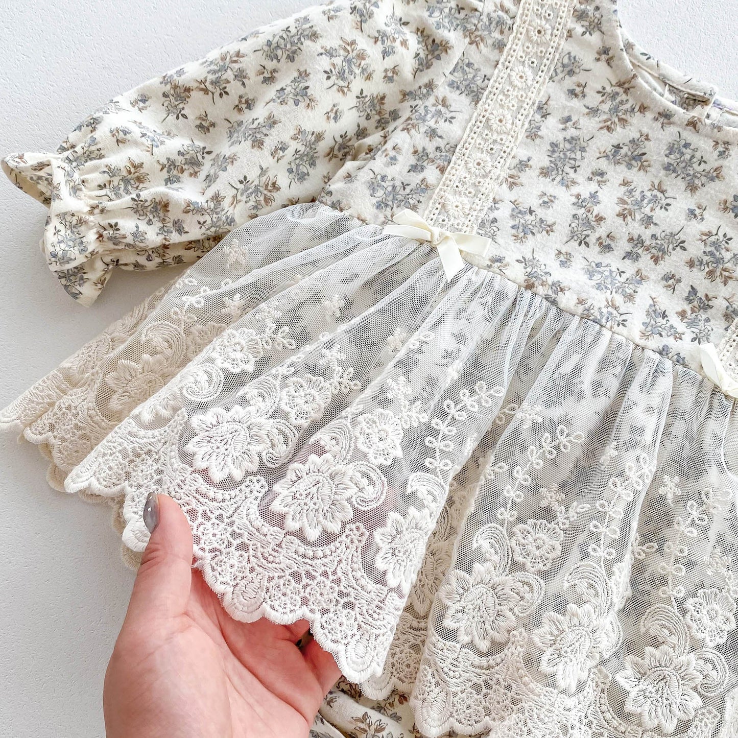 Arrival Baby Floral Princess Onesie Dress For Girls With Lace-4