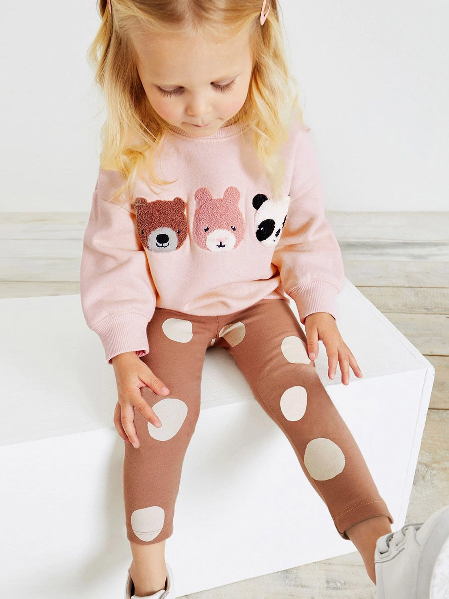 Spring Baby Kids Girls Animals Embroidery Long Sleeves Pullover And Polka Dots Pants Clothing Set-4