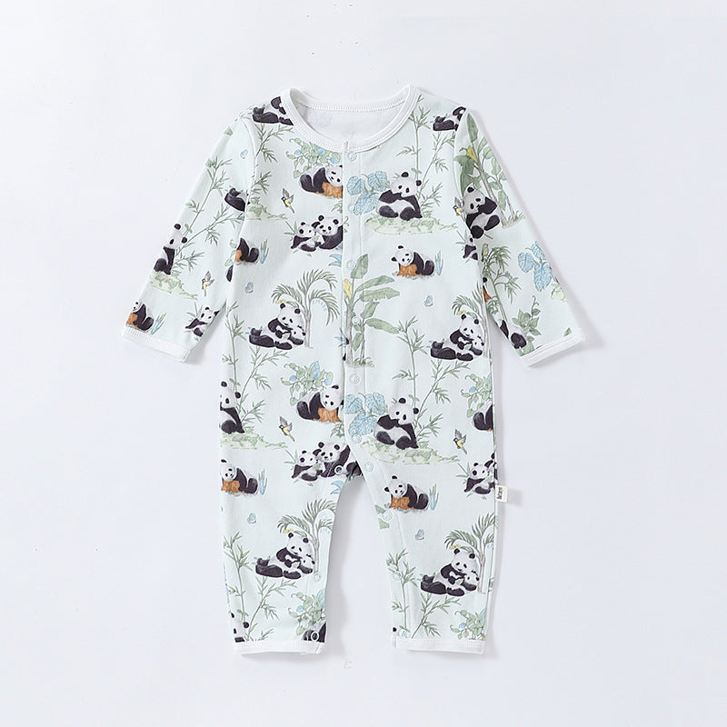 Autumn and Spring Arrival Baby Unisex Animals Pattern Long Sleeves Crew Neck Single Breasted Rompers-5