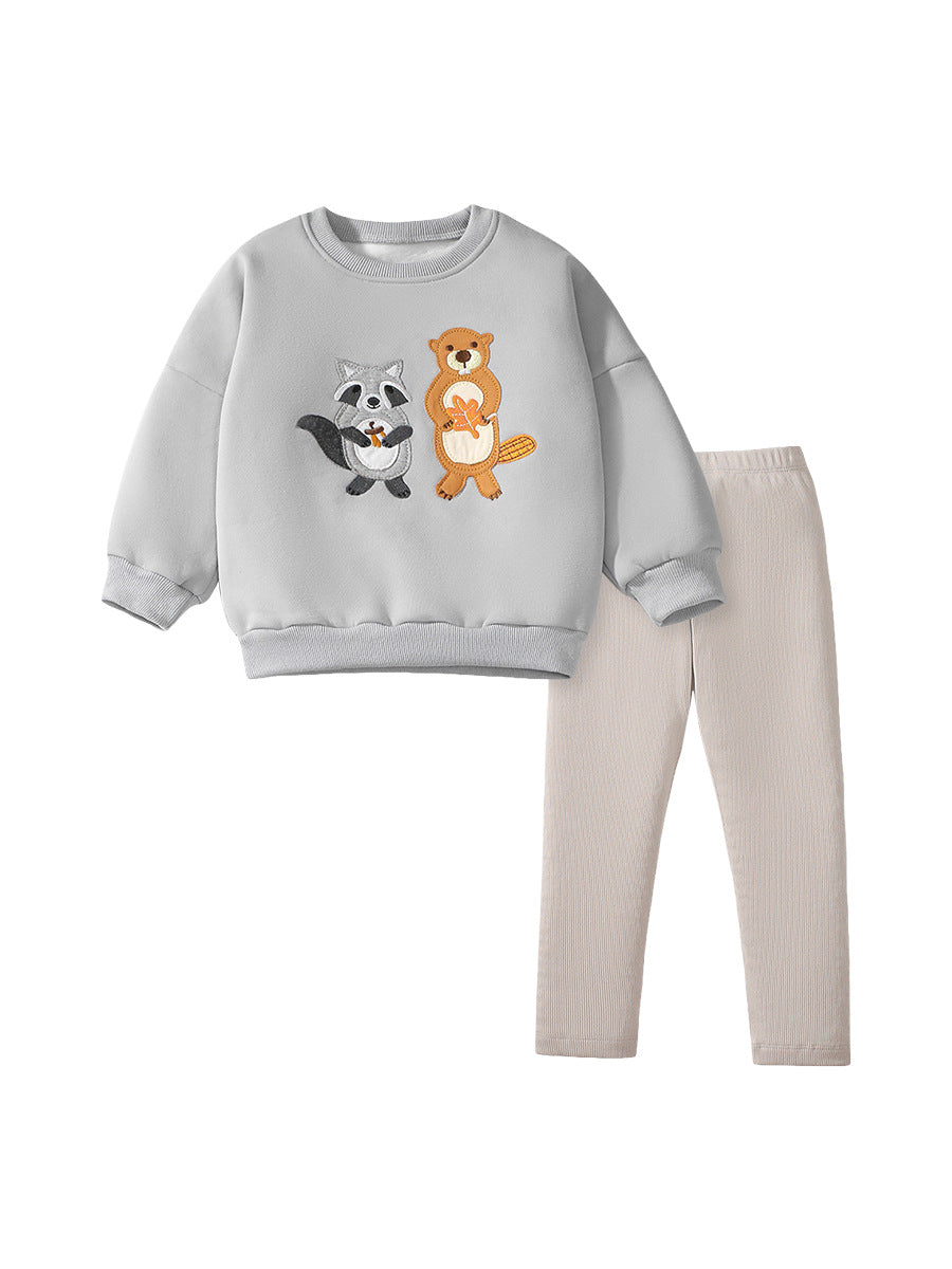 Arrival Spring And Autumn Boys Casual Appliqué Embroidery Animals Pattern Long Sleeves Top Sweatshirt And Pants Clothing Set