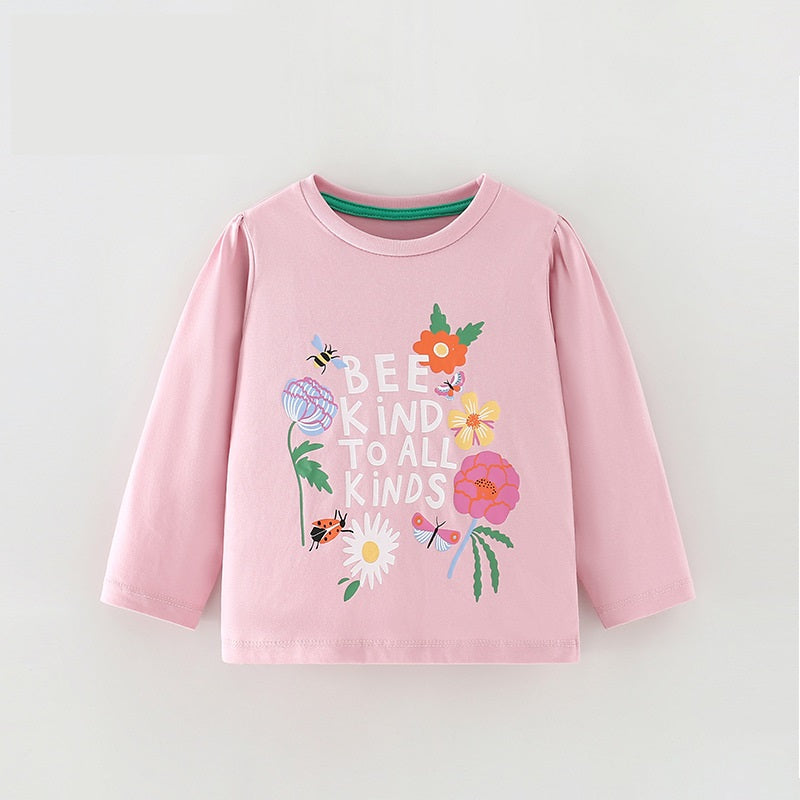 Girls Cartoon Insects And Flowers Printing Pattern Comfy Cotton Top Shirt