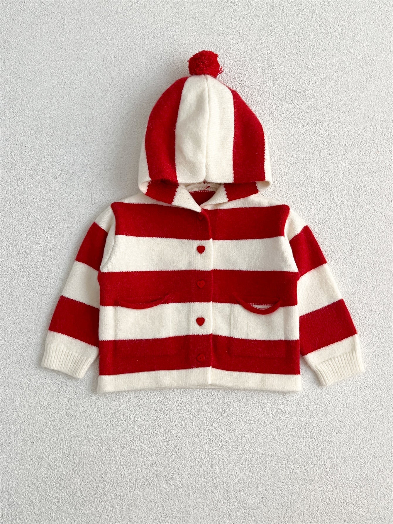 Arrival Baby Kids Girls Striped Color Patchwork Single Breasted Knitwear Hoodie-4