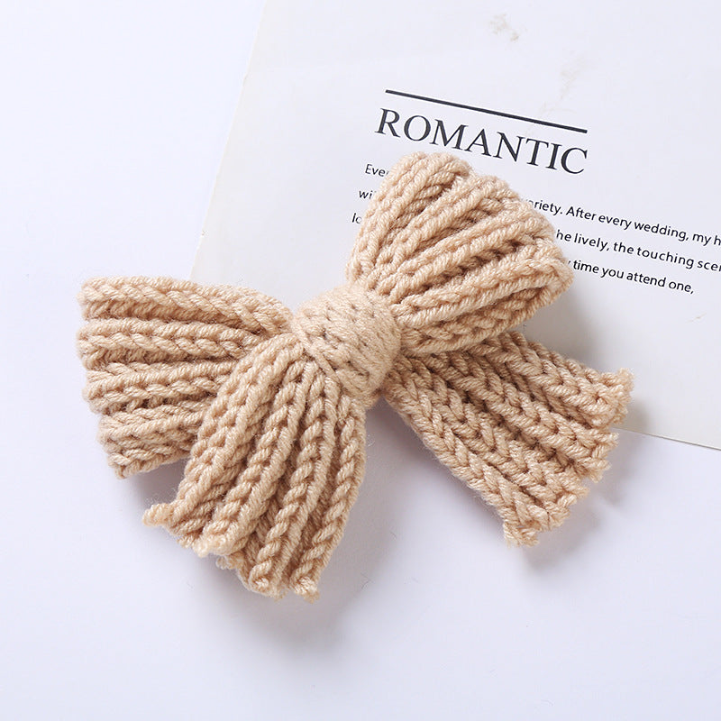 Baby 2 pc. Solid Color Big Knitted Bow Handmade Hairpin-8