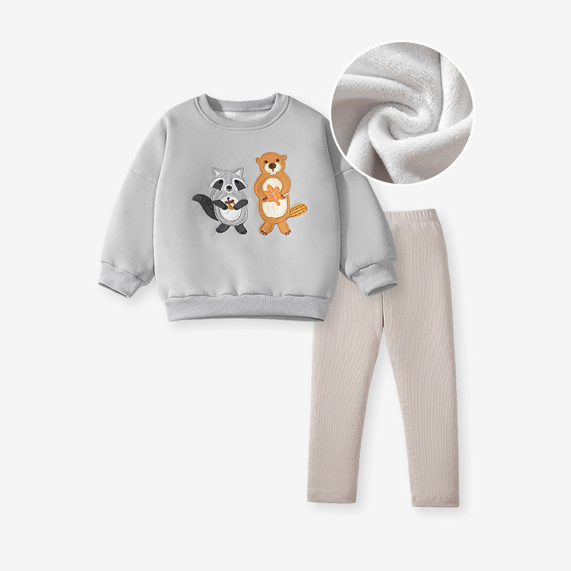 Arrival Spring And Autumn Boys Casual Appliqué Embroidery Animals Pattern Long Sleeves Top Sweatshirt And Pants Clothing Set