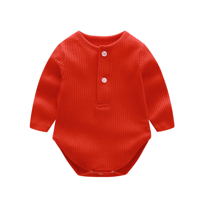 Baby Solid Color Ruffle & Buttoned Design Long-Sleeved O-Neck Onesies-7