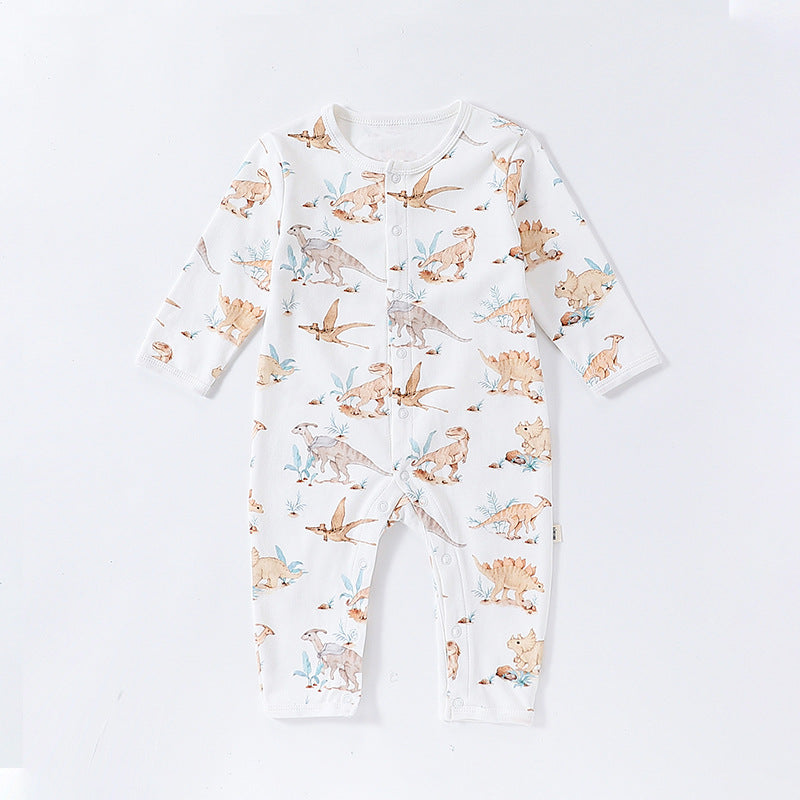 Autumn and Spring Arrival Baby Unisex Animals Pattern Long Sleeves Crew Neck Single Breasted Rompers-6