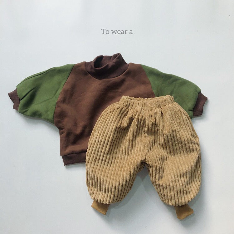 Baby Solid Color Corduroy Fabric Thickened Winter Pants-4