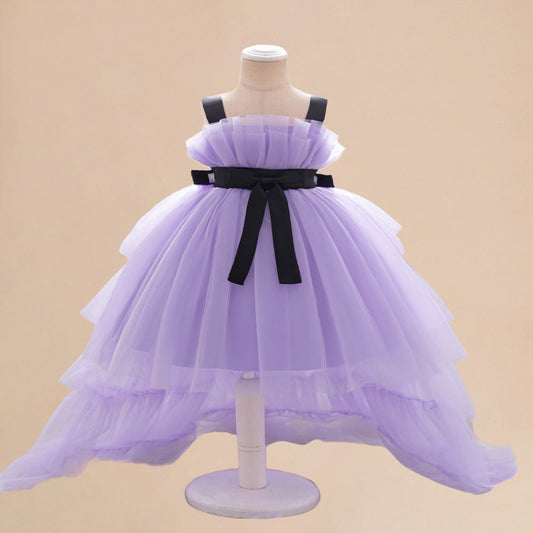 Summer Baby Kids Girls Princess Sleeveless Ribbon Butterfly Bow Tailcoat Tulle Dress-0