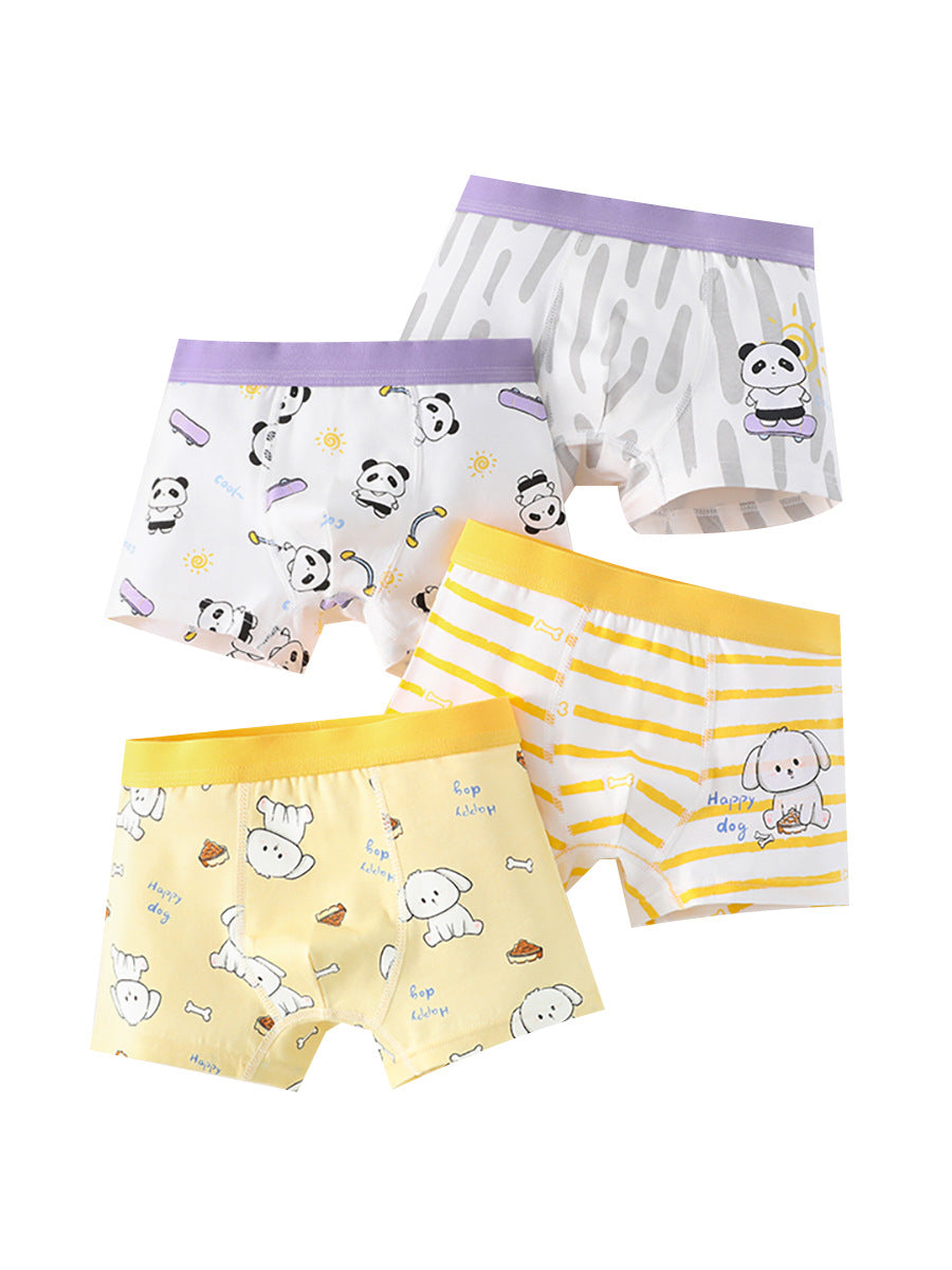 Boys’ Cartoon and Striped Printed Boxer Shorts Breathable Underwear Set-7