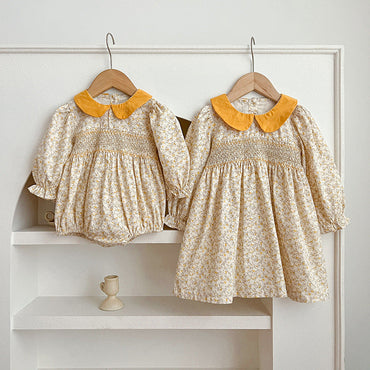 Spring Floral Graphic Sister Clothes Dress & Onesies-1