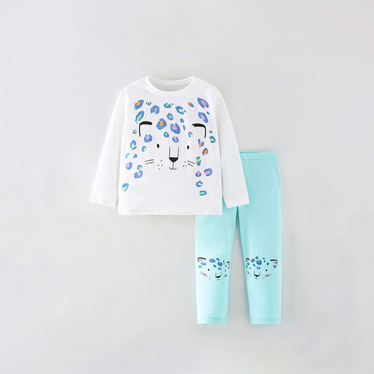 Girls Fashion Cartoon Printing Design Top And Pattern Pants Sets-0
