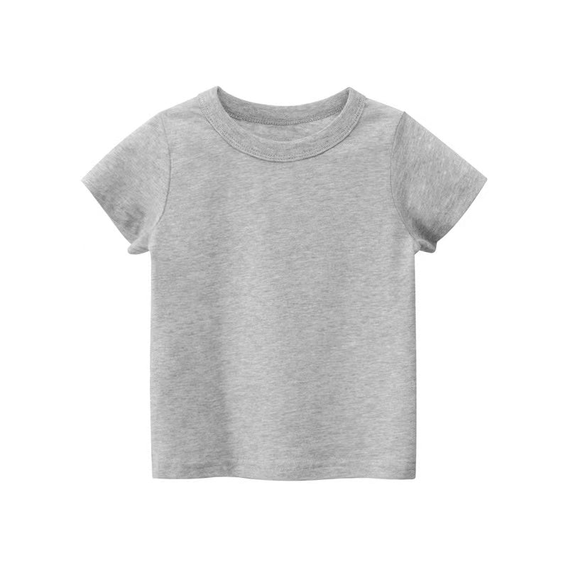 Baby Kids No Pattern Solid Color Short-Sleeved Tops In Summer Outfit Wearing-6