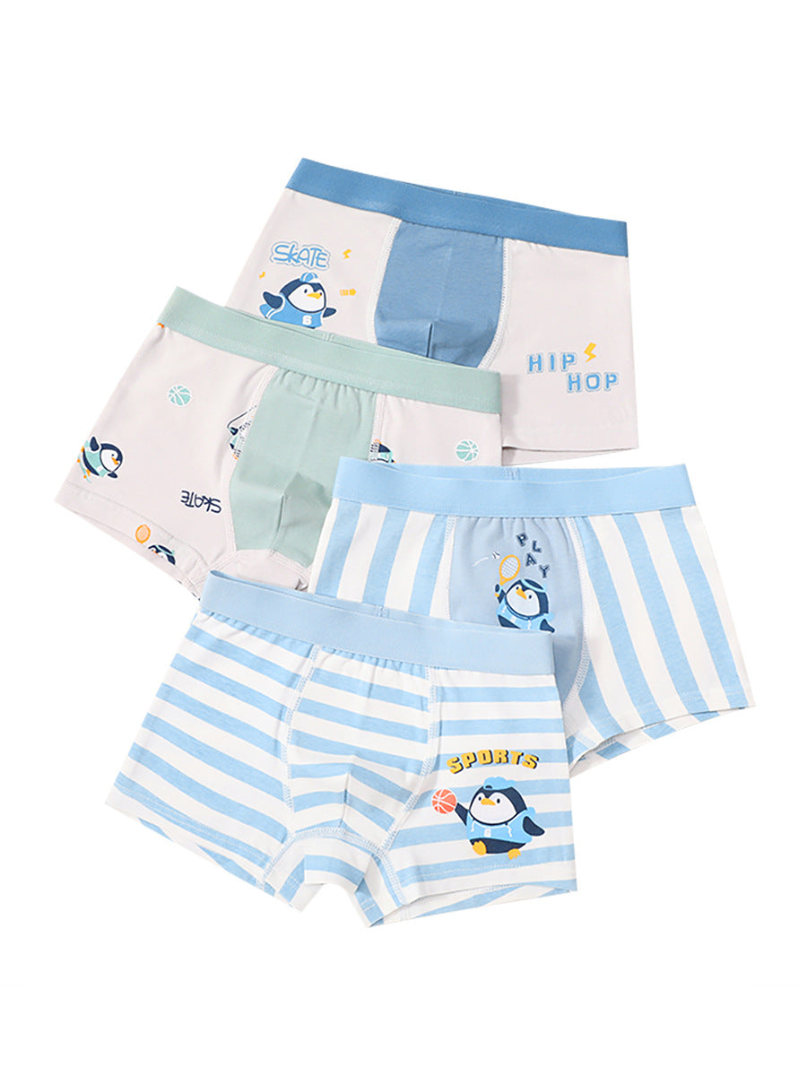 Boys’ Cartoon and Striped Printed Boxer Shorts Breathable Underwear Set-5