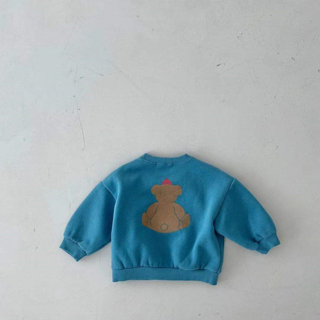 Baby Cartoon Bear Graphic Long Sleeves Cotton Casual Hoodies-5