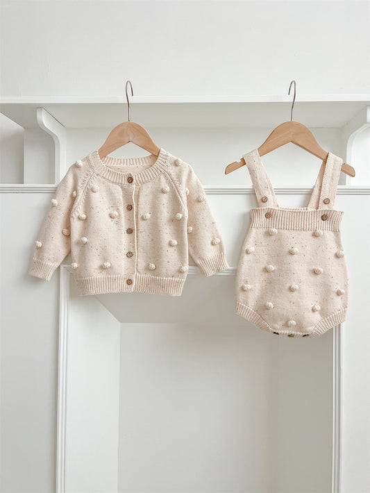 Arrival Autumn Baby Long Sleeves Solid Color Knitted Cardigan and Sleeveless Strap Bodysuits – Clothing Set-0