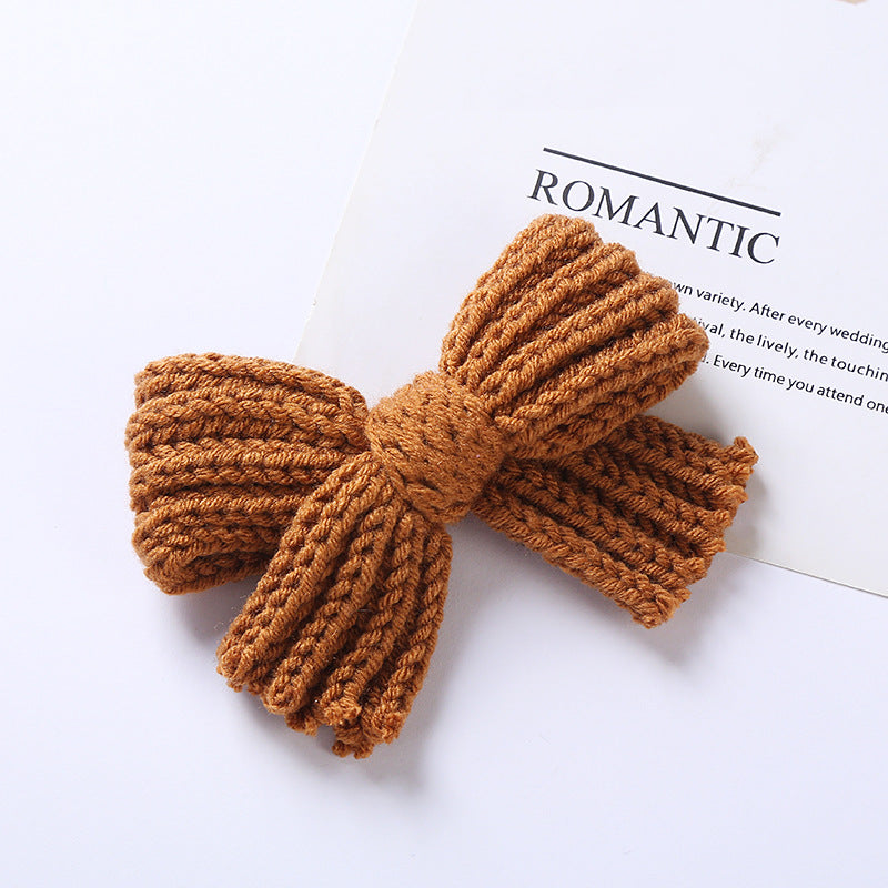 Baby 2 pc. Solid Color Big Knitted Bow Handmade Hairpin-6