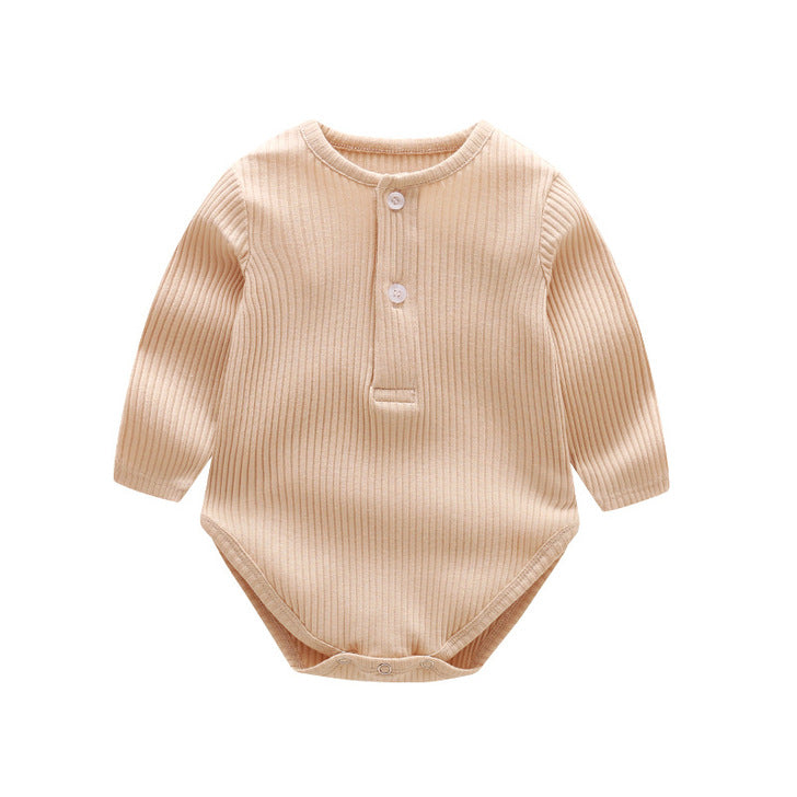Baby Solid Color Ruffle & Buttoned Design Long-Sleeved O-Neck Onesies-5