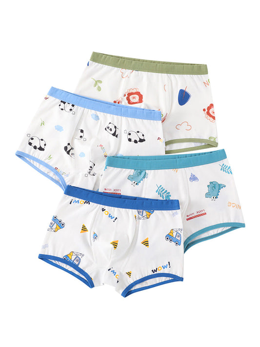 Boys’ Cartoon and Striped Printed Boxer Shorts Breathable Underwear Set-0