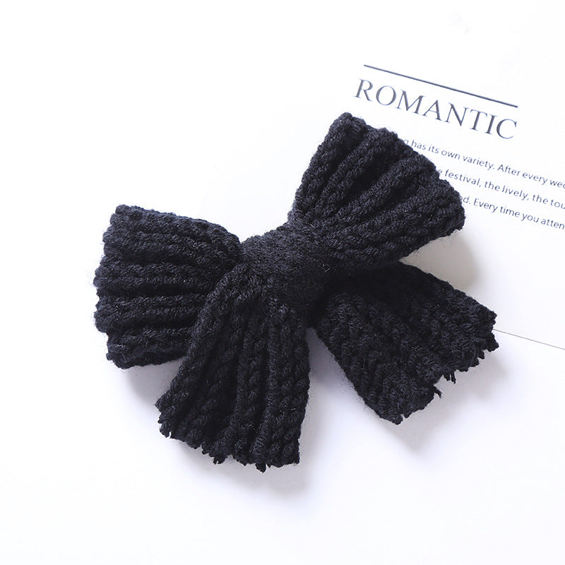 Baby 2 pc. Solid Color Big Knitted Bow Handmade Hairpin-5