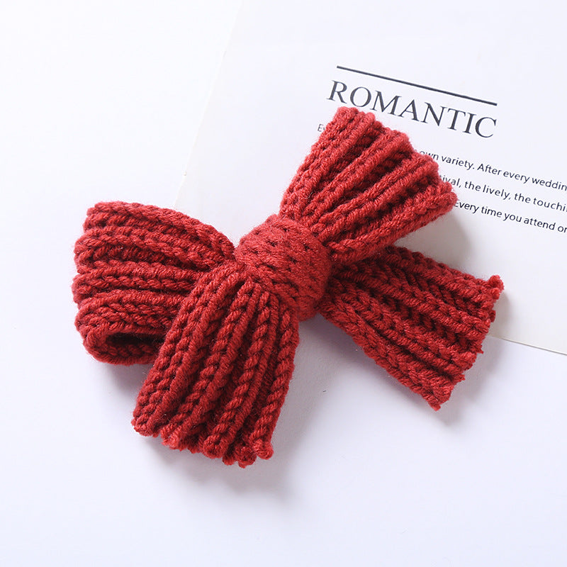 Baby 2 pc. Solid Color Big Knitted Bow Handmade Hairpin-9