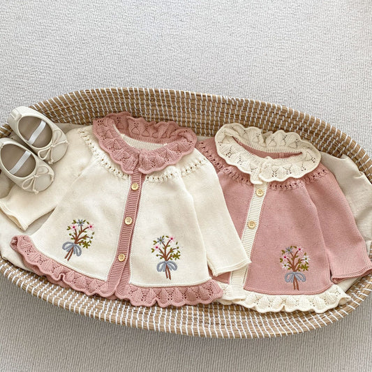 Baby Girl In Autumn Embroidery Long-Sleeved Cardigan-0