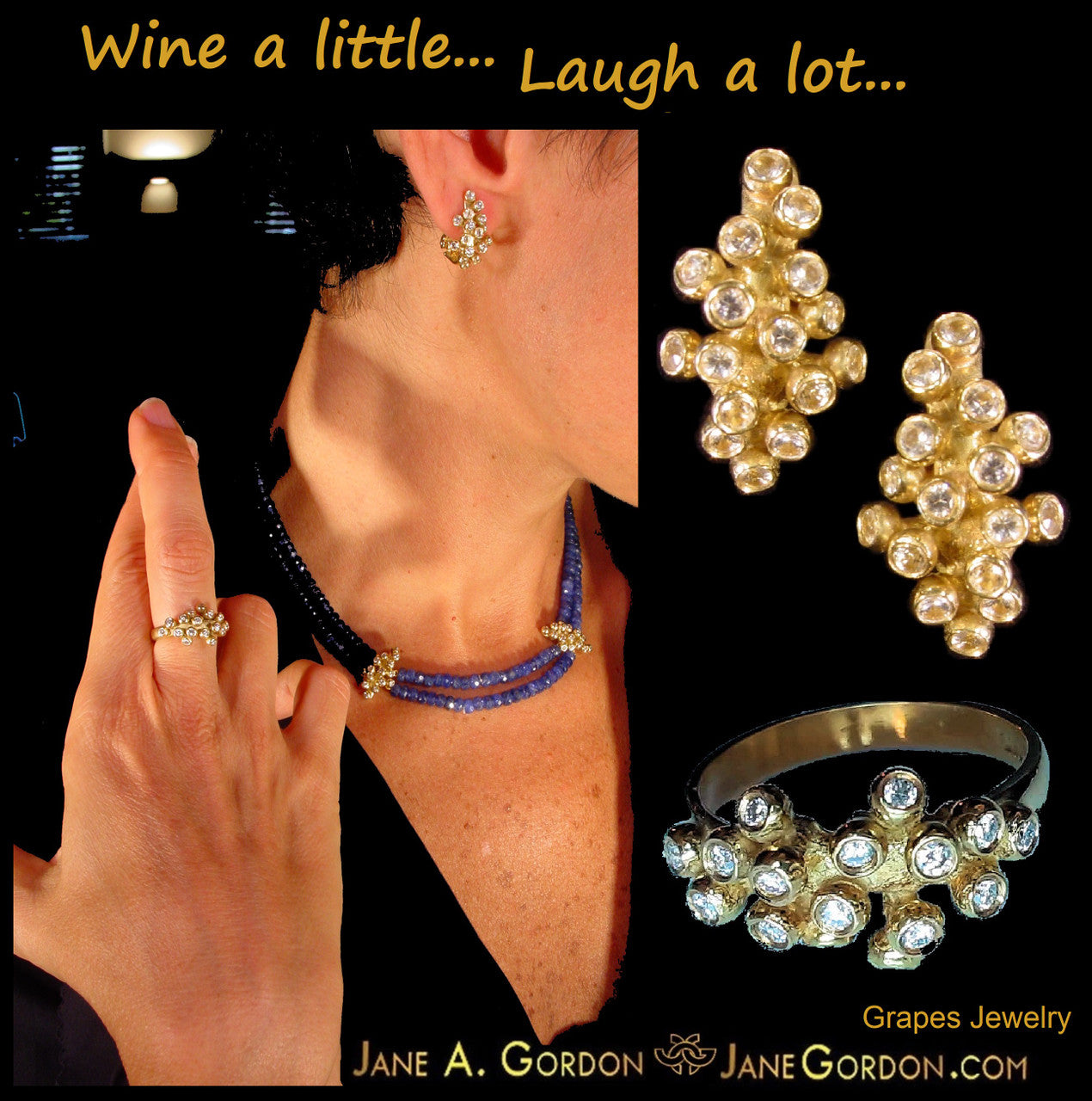 Grapes Necklace-18K Gold with Diamonds, Lariat Style on Hand-made Chain