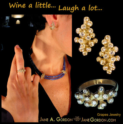 Grapes Necklace-18K Gold with Diamonds, Lariat Style on Hand-made Chain