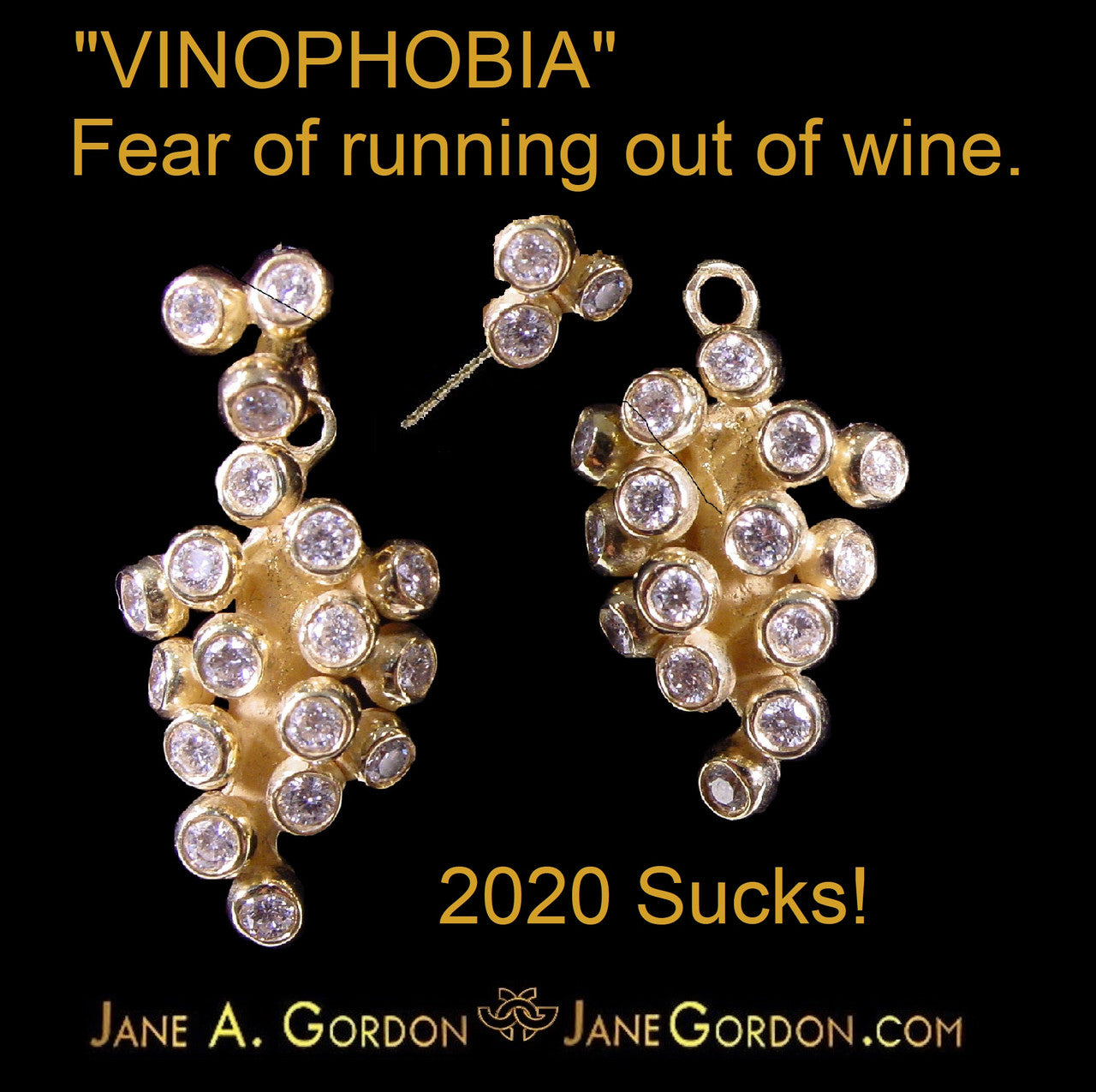 Grapes Drop Earrings- 2 parts-Detachable Stud. 18K Gold with diamonds
