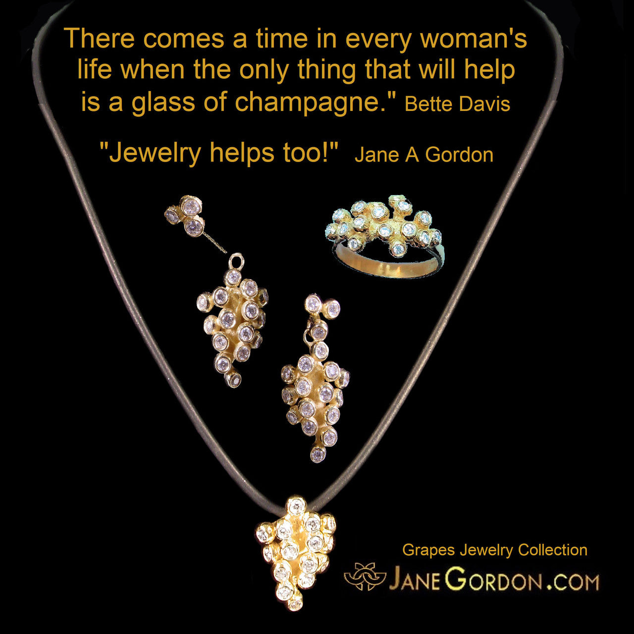 Grapes Necklace-18K Gold with Diamonds, Lariat Style on Hand-made Chain