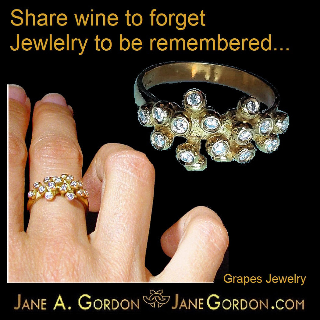 Grapes Necklace-18K Gold with Diamonds, Lariat Style on Hand-made Chain